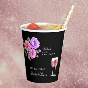 Pink Peony Petals and Prosecco Bridal Shower Paper Cups