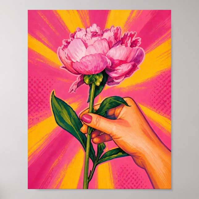Pink Peony Pop Art Fine Art Print (Front)
