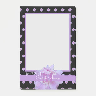 Pink Peony Purple Monogram Floral Black Notepad