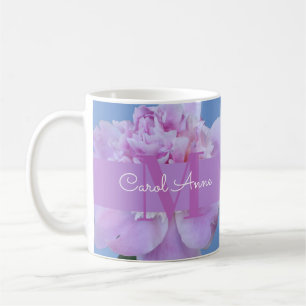 Pink Peony Purple Monogram Floral Coffee Mug