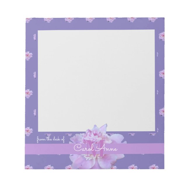 Pink Peony Purple Monogram Floral  Notepad (Front)
