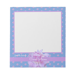 Pink Peony Purple Monogram Floral Sky Blue Notepad