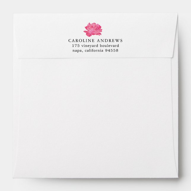 Pink Peony Return Address Envelope w/ Stripe Liner (Back (Top Flap))