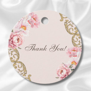Pink Peony Rococo Floral Baby Shower Thank You Favour Tags