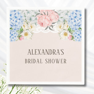 Pink Peony Romantic Blue Hydrangea Bridal Shower Napkin