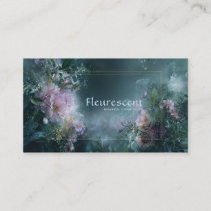Pink Peony Rose Floral and Moody Teal Blue Business Card