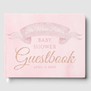 Pink Peony Rose Gold Baby Shower Guestbook
