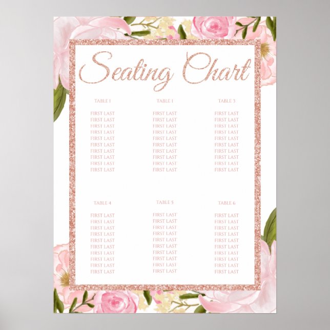 Pink Peony Rose Gold Baby Shower Seating Chart (Front)