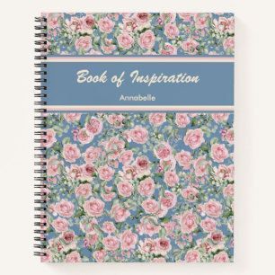 Pink Peony Rose Personalised Custom Name  Notebook