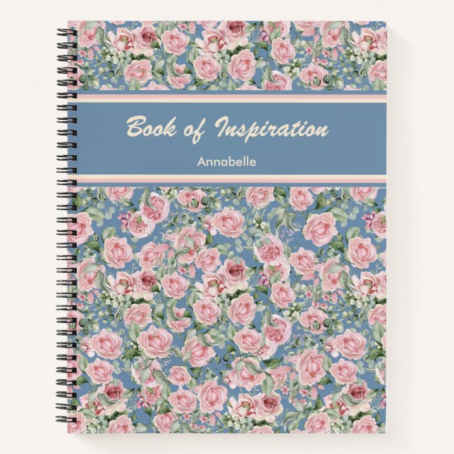 Pink Peony Rose Personalised Custom Name  Notebook (Front)