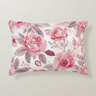 Pink Peony Rose Watercolor Floral Garden Decorative Cushion