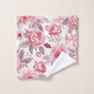 Pink Peony Rose Watercolor Floral Garden Wash Cloth