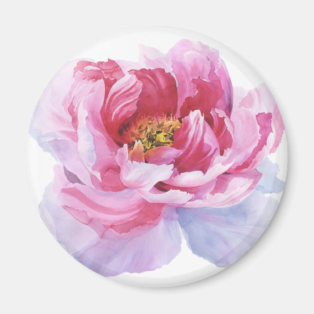 Pink Peony Round Magnet (Front)