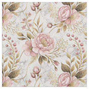 Pink Peony & Sage Botanical Floral Pattern Artwork Fabric
