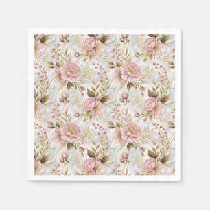 Pink Peony & Sage Botanical Floral Pattern Artwork Napkin