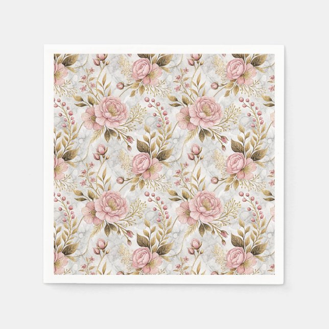 Pink Peony & Sage Botanical Floral Pattern Artwork Napkin (Front)