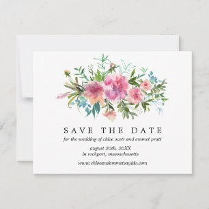 Pink Peony Save the Date Card with Photo Back