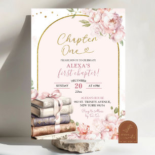 Pink Peony Storybook Chapter One 1st Birthday Invitation