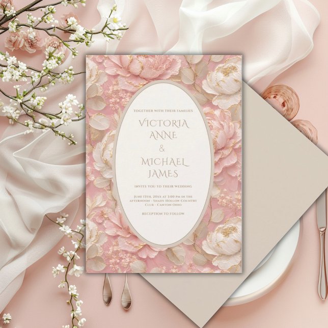 Pink Peony Vintage Elegant Wedding Invitation (Creator Uploaded)
