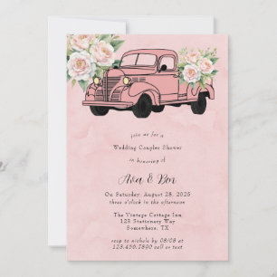Pink Peony Vintage Truck Wedding Couples Shower Invitation