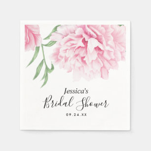 Pink Peony Watercolor Bridal Shower Napkin