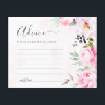 Pink Peony Watercolor Floral Wedding Advice Card<br><div class="desc">Create a lasting keepsake with these beautiful, pink floral themed wedding advice cards. Let your guests share their heartfelt wisdom and well wishes for a happy marriage. These charming cards are perfect for any couple planning a spring or summer wedding. They're a lovely alternative to a traditional guestbook, and will...</div>