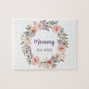 Pink Peony Watercolor Floral Wreath Mother's Day Jigsaw Puzzle