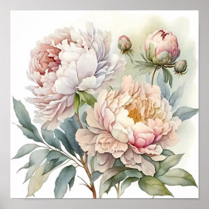 Pink Peony Watercolor Painting Art Print