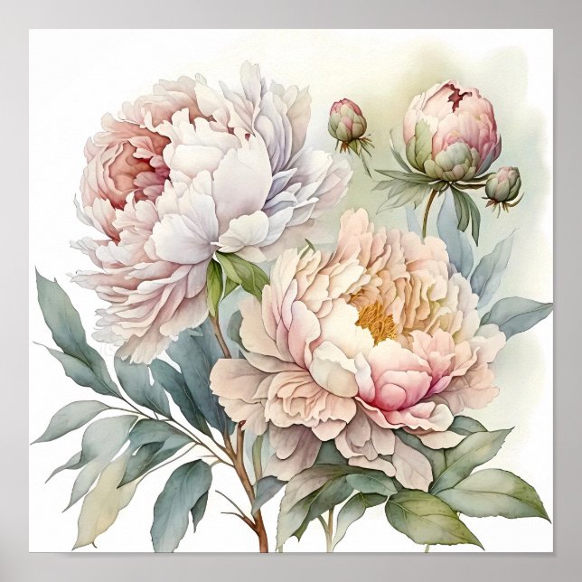 Pink Peony Watercolor Painting Art Print (Front)