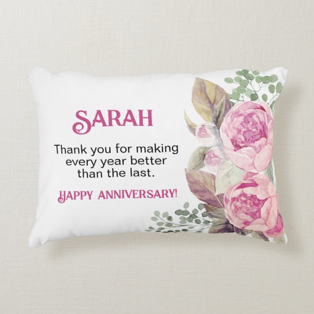 Pink Peony Watercolor Personalised Name Pillow (Front)