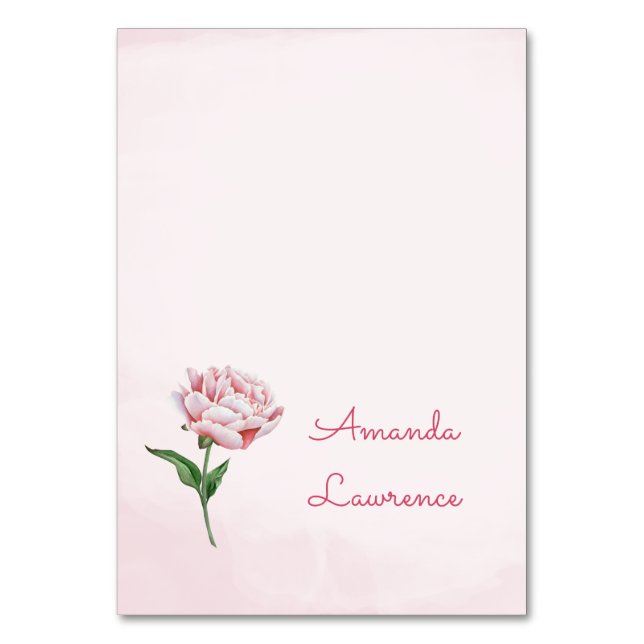 Pink Peony Watercolor Personalised Place Cards (Front)