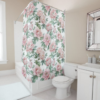Pink Peony Watercolor Shower Curtain