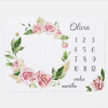 Pink Peony Watercolor Spring Wreath Milestone