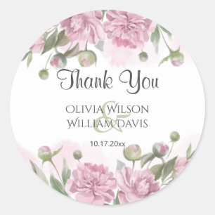 Pink Peony Watercolor Wedding Classic Round Sticker