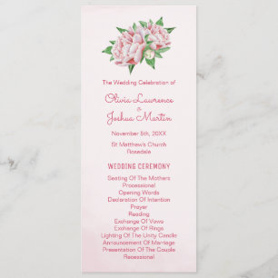 Pink Peony Watercolor Wedding Programs Programme