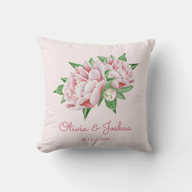 Pink Peony Wedding Cushion (Front)