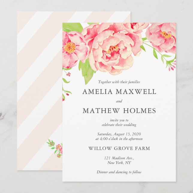 Pink Peony Wedding Invitation (Front/Back)