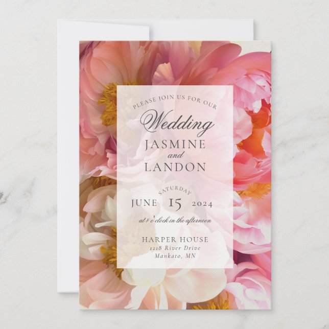 Pink Peony Wedding Invitation (Front)