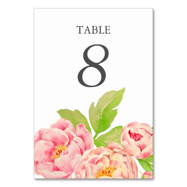 Pink Peony Wedding Table Number (Front)