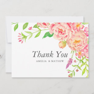 Pink Peony Wedding Thank You Card