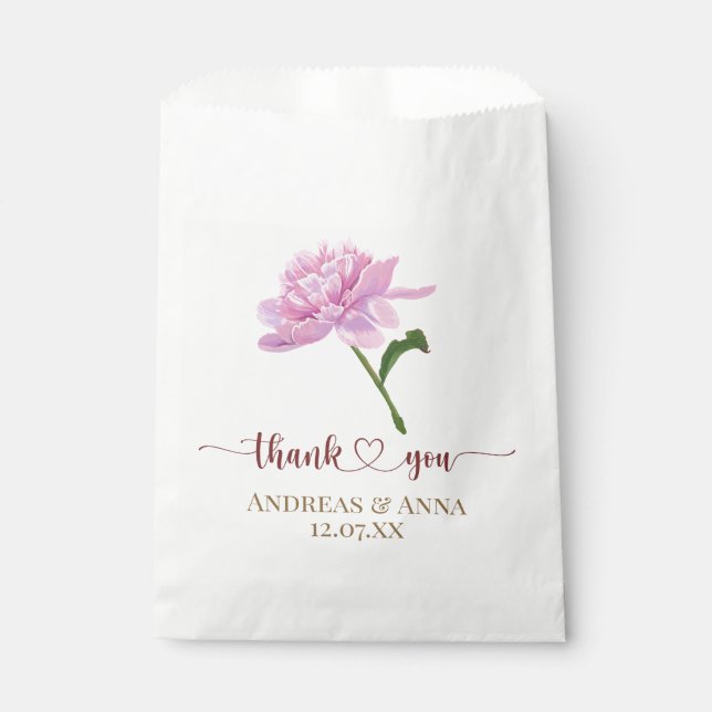  Pink Peony Wedding Thank You Favour Bags (Front)