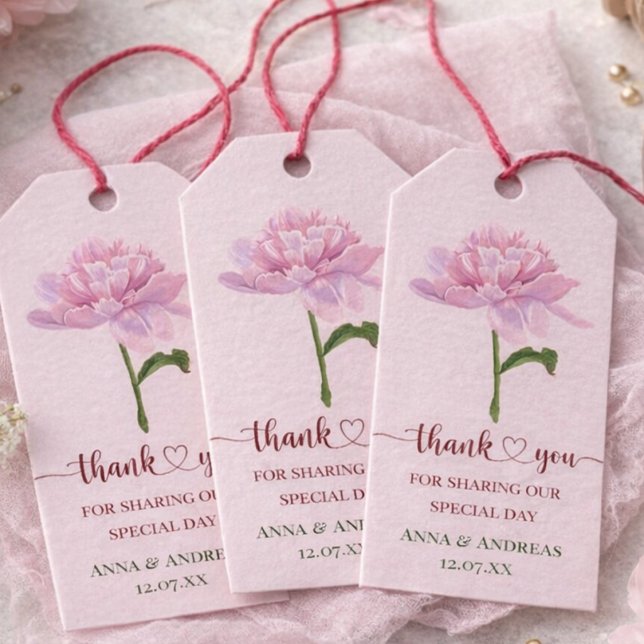 Pink Peony Wedding Thank You Tag (Wedding favor label)
