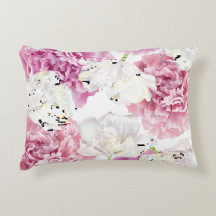 Pink Peony White Tulip Vintage Decorative Cushion