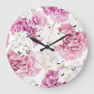 Pink Peony White Tulip Vintage Large Clock