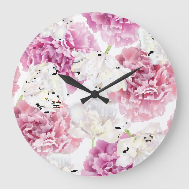 Pink Peony White Tulip Vintage Large Clock (Front)