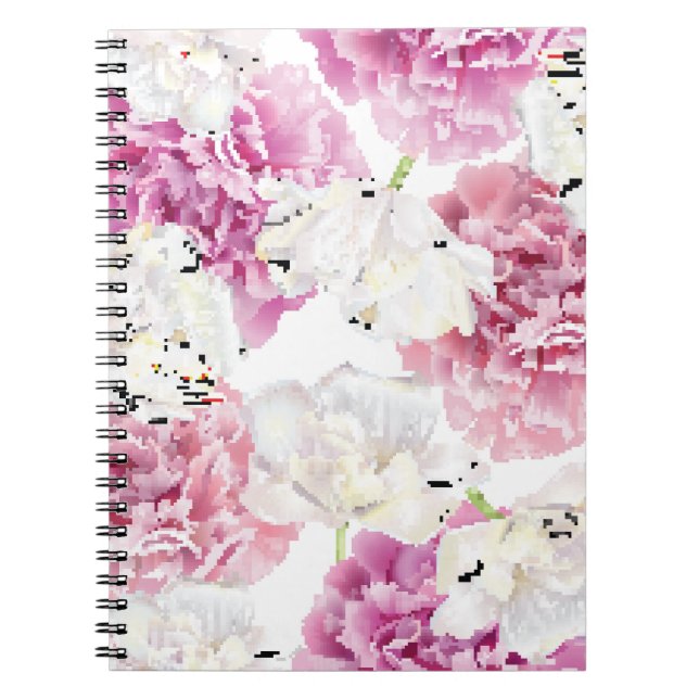 Pink Peony White Tulip Vintage Notebook (Front)