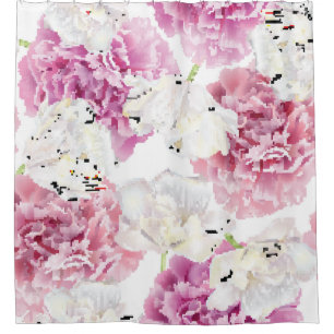Pink Peony White Tulip Vintage Shower Curtain