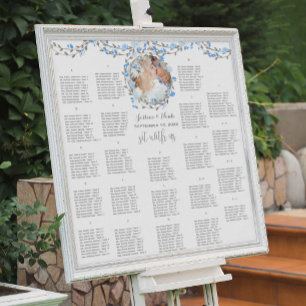Pink Peony Woodgrain Photo Wedding Seating Chart
