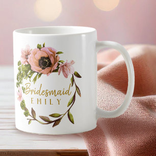 Pink Peony Wreath Bridesmaid Name ID456 Coffee Mug