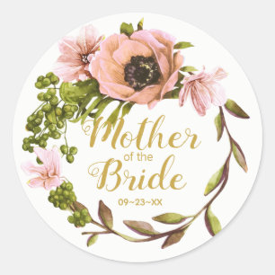 Pink Peony Wreath Mother of the Bride ID456 Classic Round Sticker